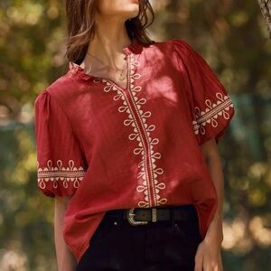 Chic Red Embroidered Blouse